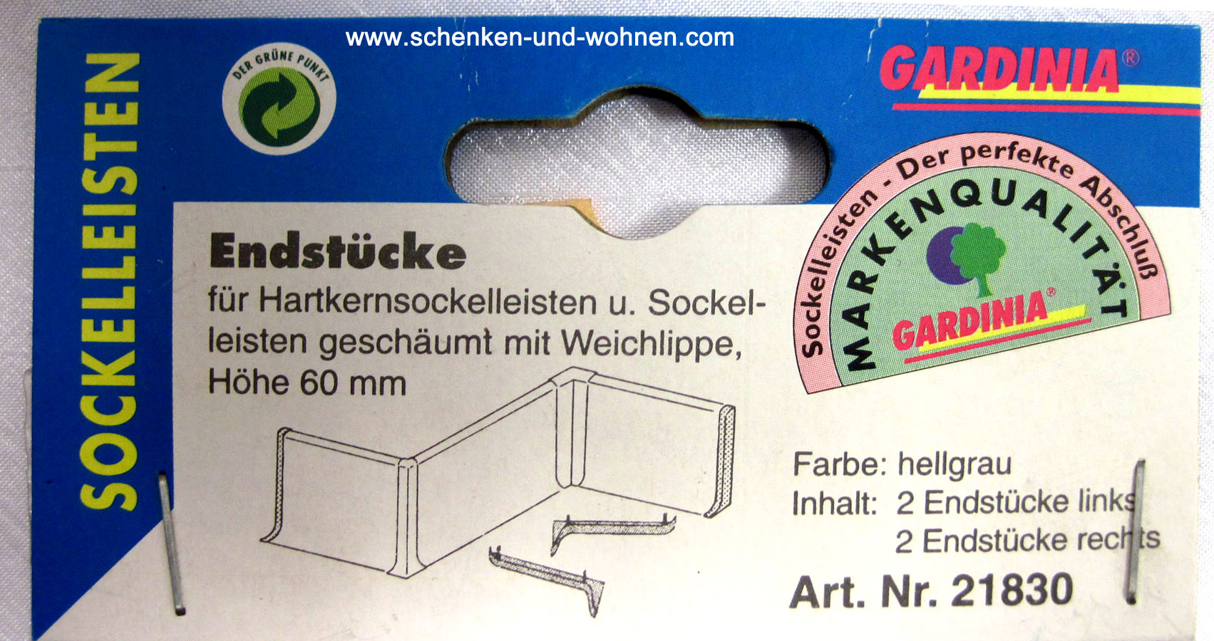 Endstücke für Hartkernsockelleisten 60 mm hellgrau Gardinia