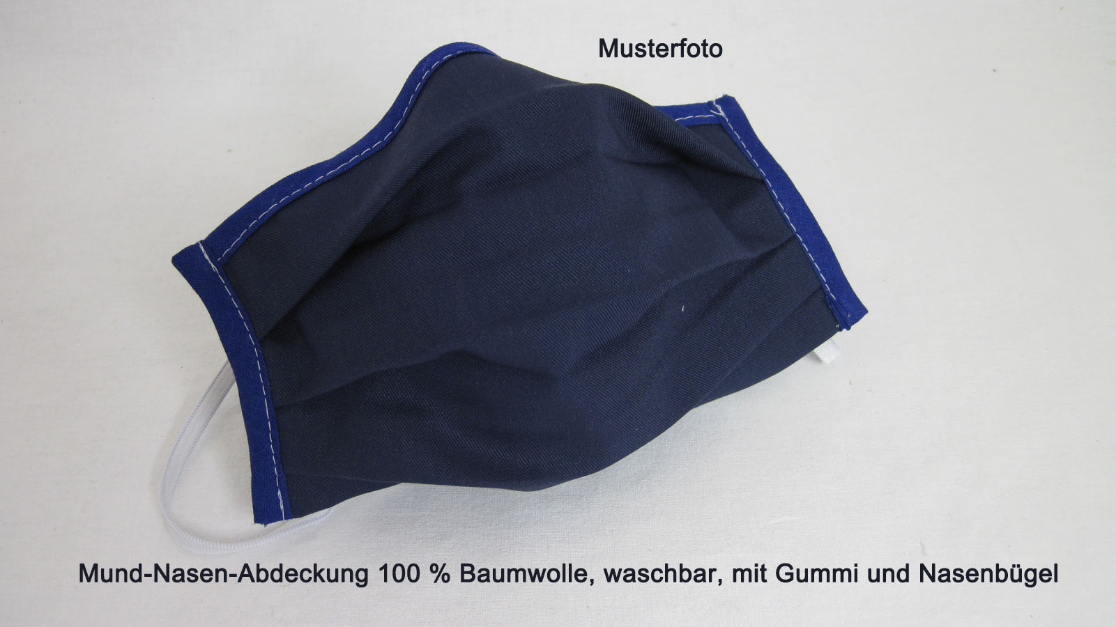 Waschbare Mund-Nasen-Abdeckung aus 100 % Bw ca. 17x10 cm nachtblau mit Gummi