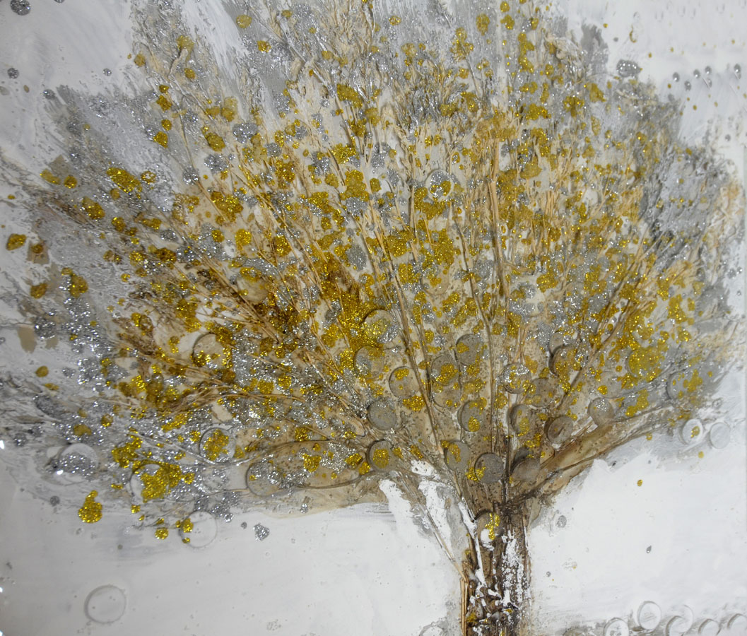 Gemälde Baum handgemalt naturfarbig-gold-silber ca. 50 x 50 cm(BxH)