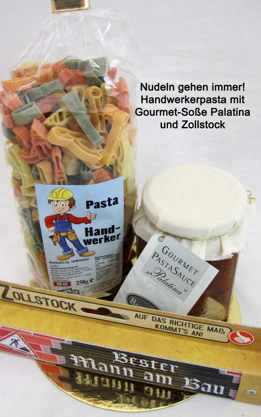 Handwerker-Pasta mit Gourmet-Soße und Zollstock