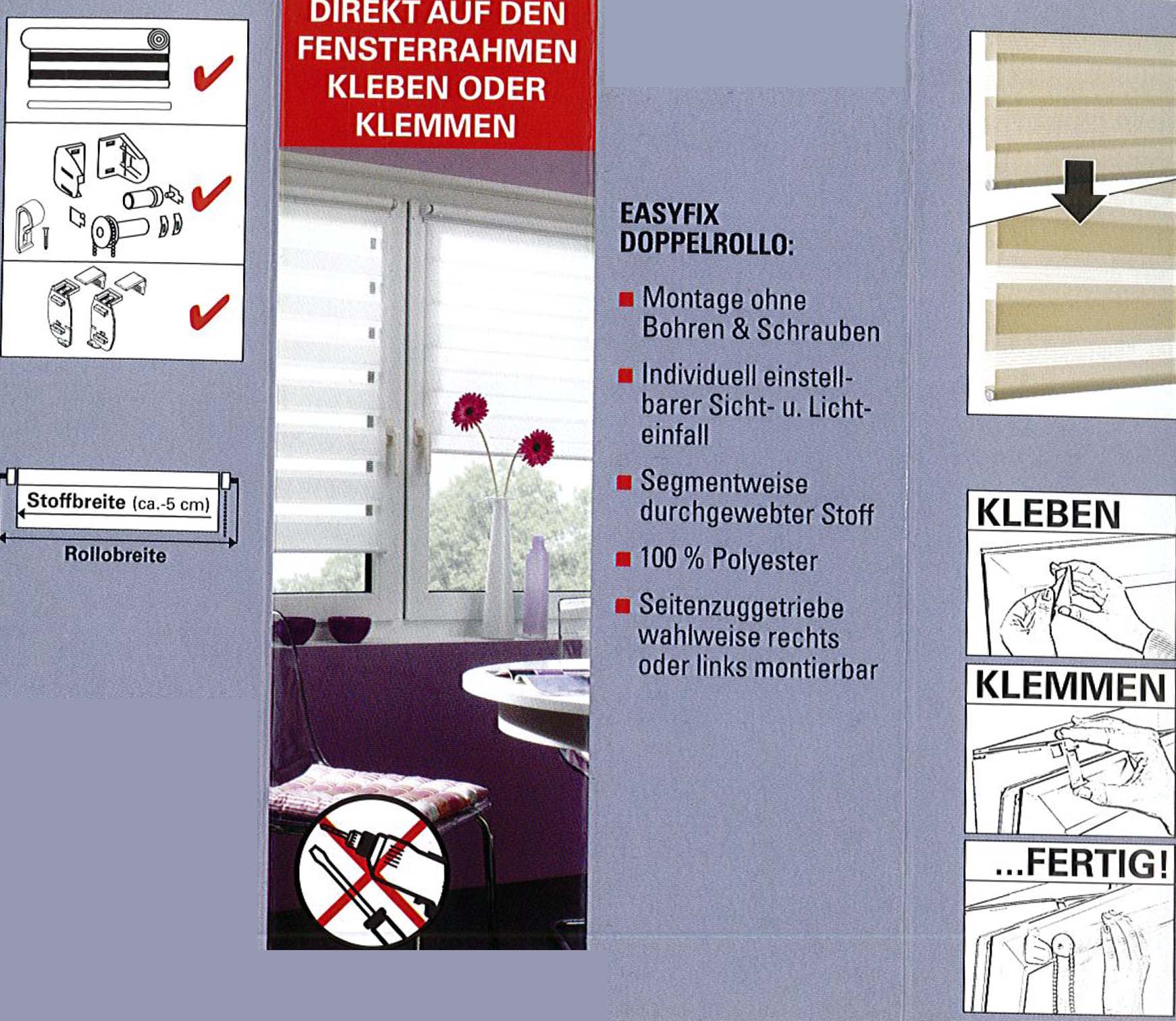 "EasyFix" Doppelrollo Weiß 60 x 150 cm