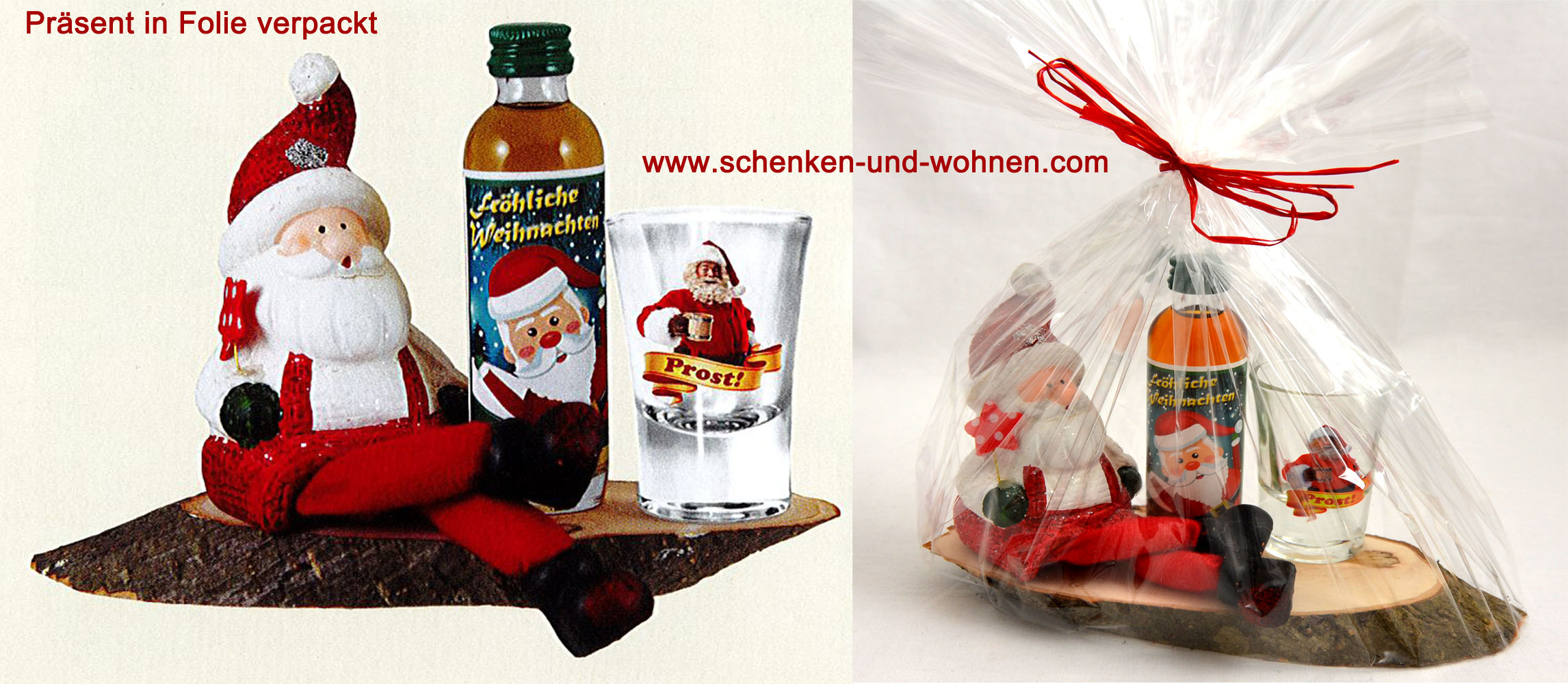 Präsent-Set Weihnachtsmann auf Astscheibe