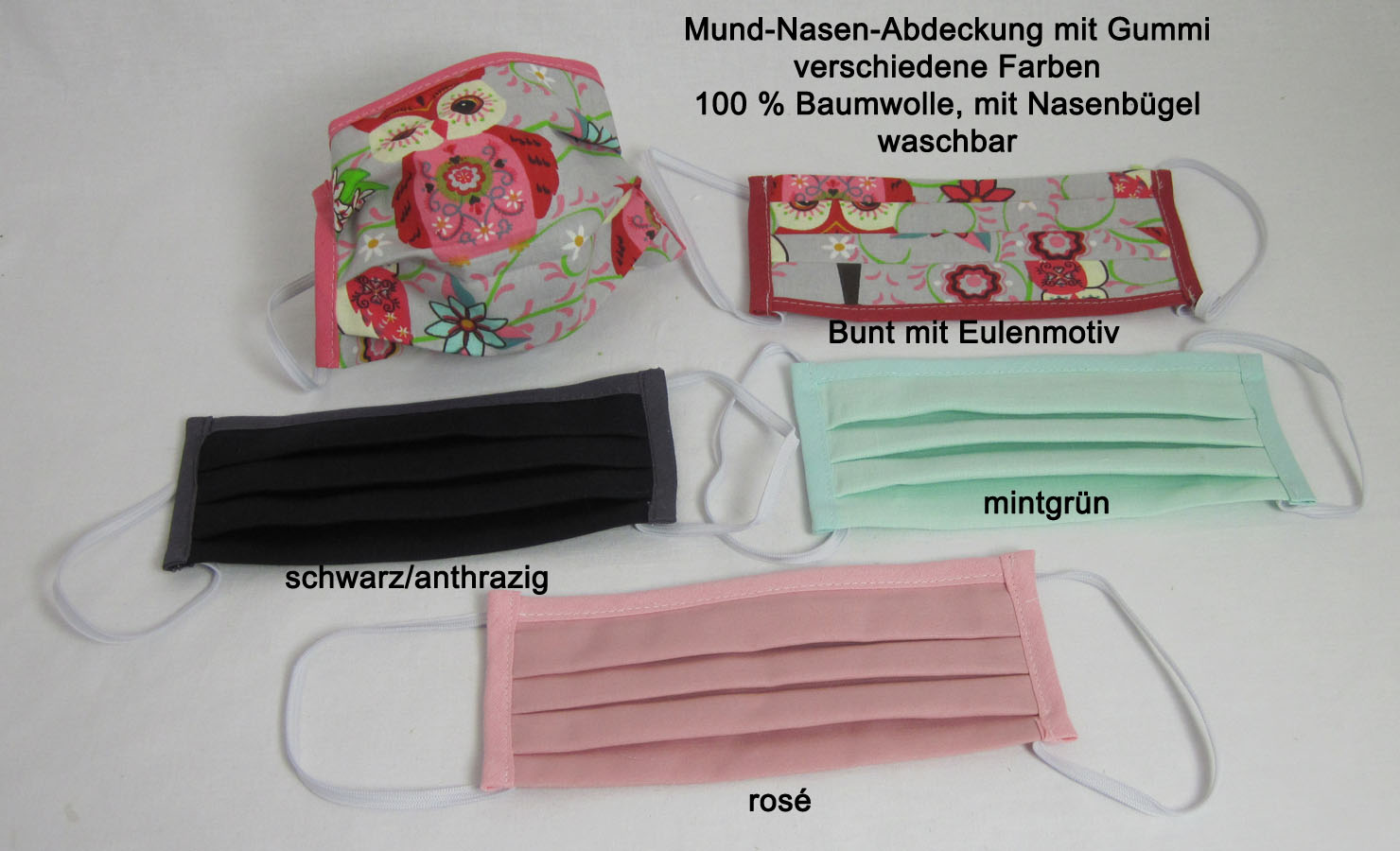 Waschbare Mund-Nasen-Abdeckung aus 100 % Bw ca. 17x10 cm rosé mit Gummi