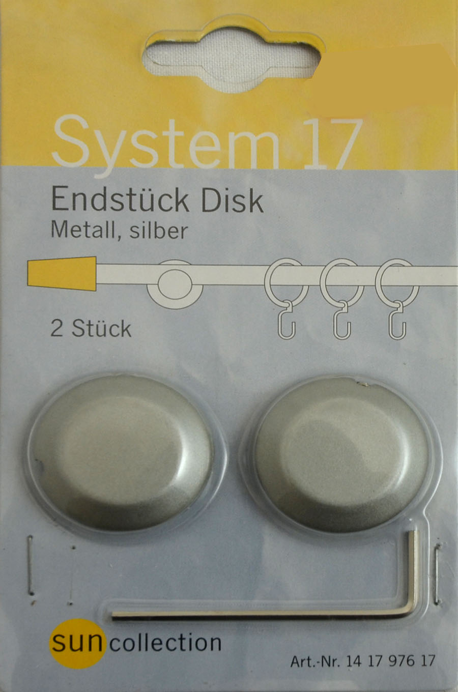 2x Endstück Disk silber für 16 mm Gardinenstangen