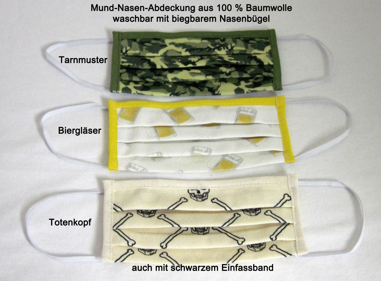 Mund-Nasen-Abdeckung Todenkopf natur eingefasst ca.17x10 cm mit Gummi