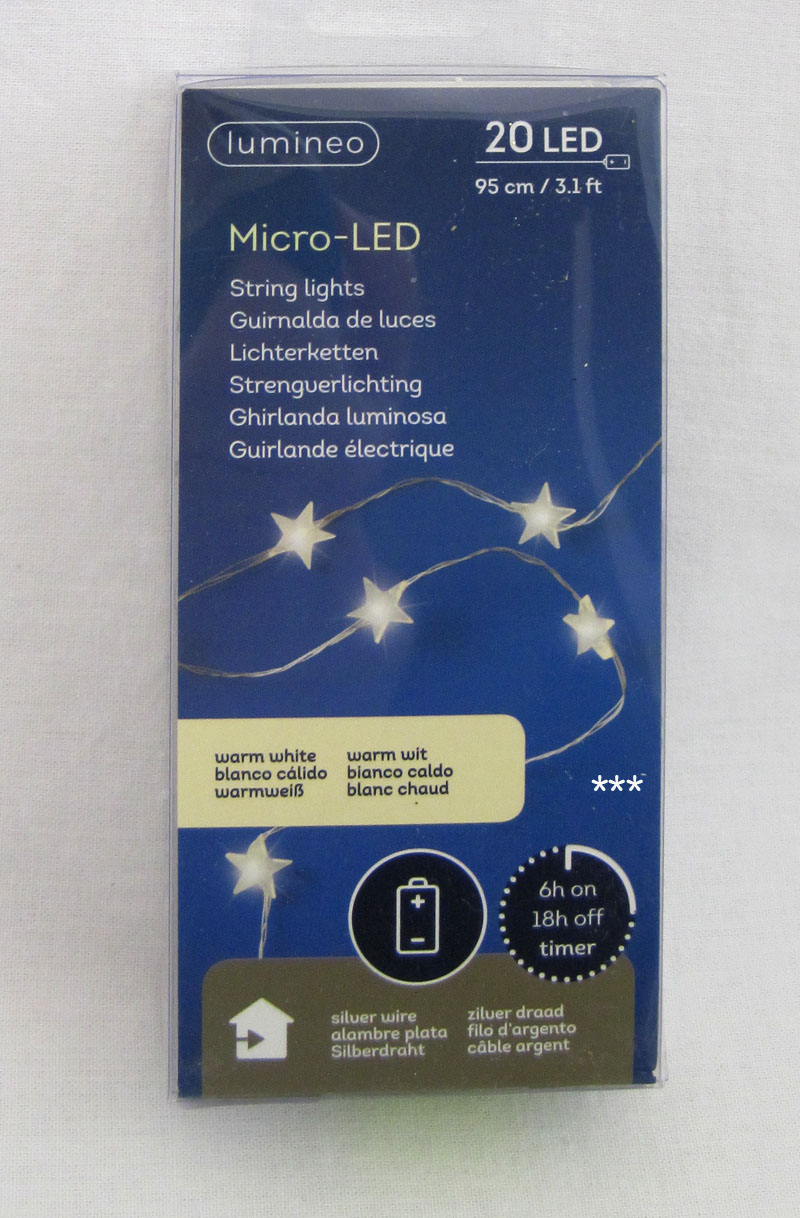 20-LED Drahtlichterkette Innenbereich Micro-Sterne Länge 95cm 6 Std.Timer