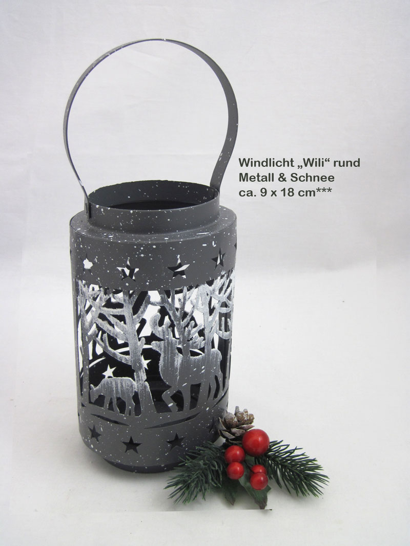 Windlicht "Wili rund" Metall & Schnee ca. 9x18cm