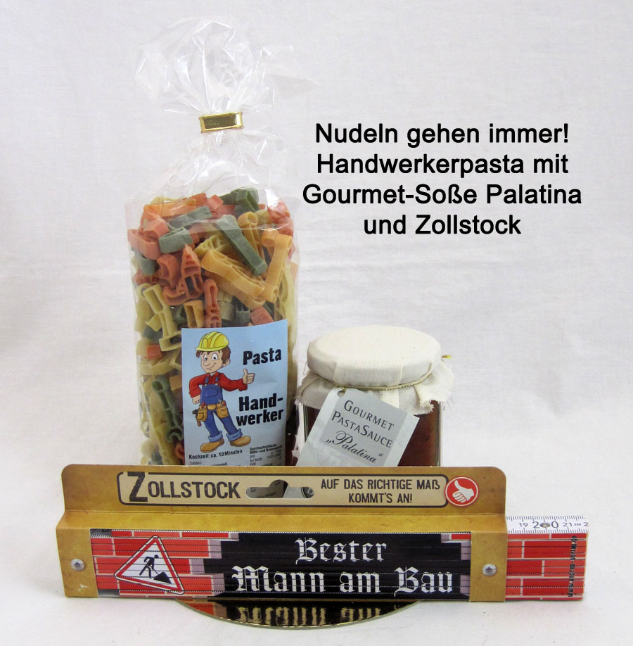 Handwerker-Pasta mit Gourmet-Soße und Zollstock