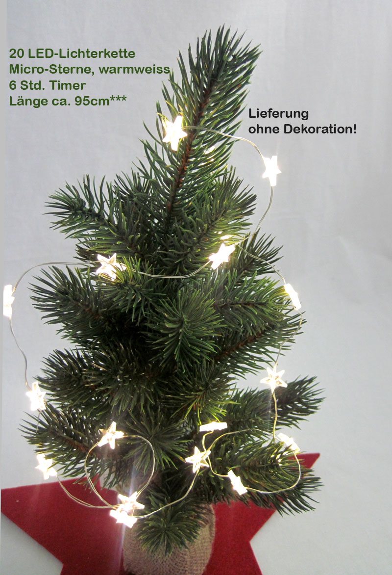 20-LED Drahtlichterkette Innenbereich Micro-Sterne Länge 95cm 6 Std.Timer