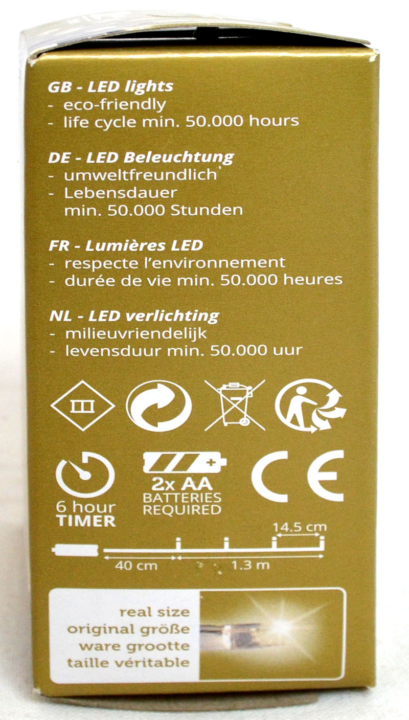 10-LED Drahtlichterkette mit Timer Innenbereich Länge 1,3 m Batterie