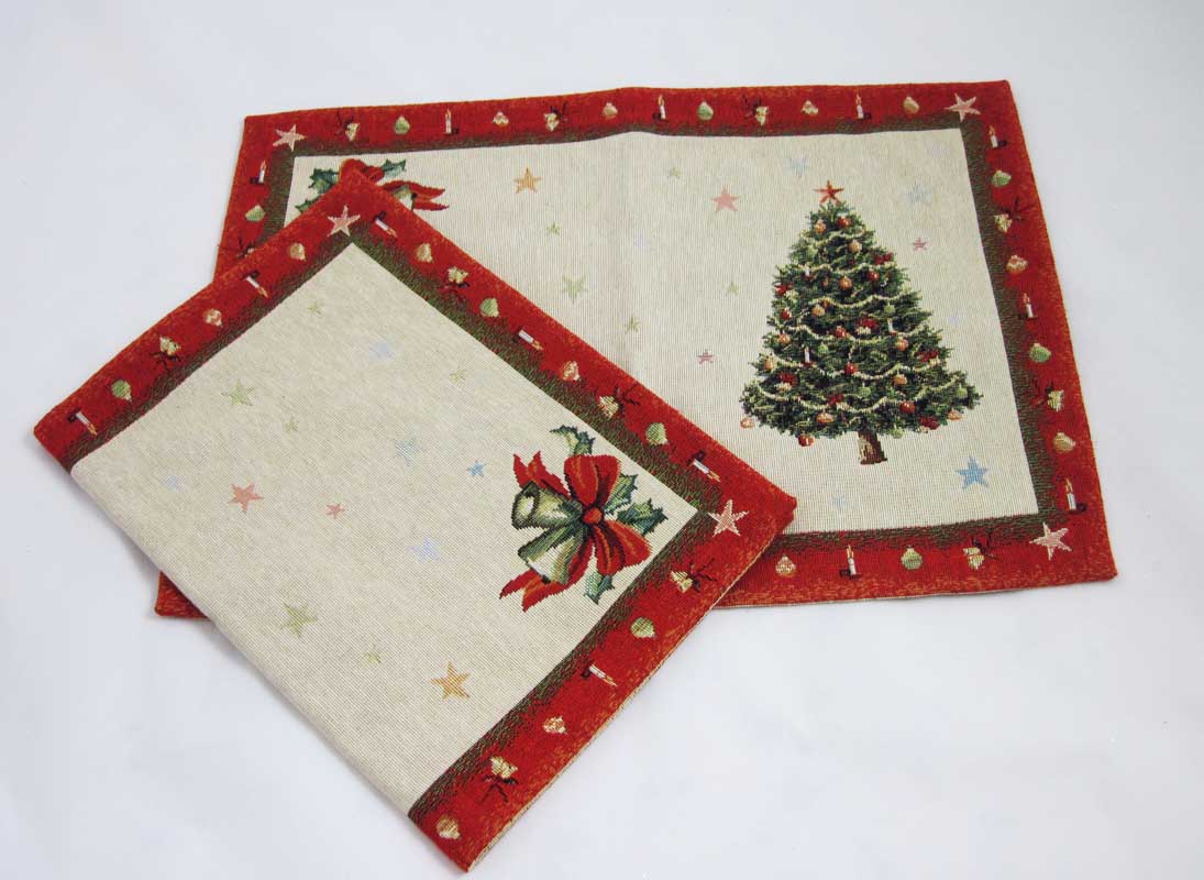 Platzdeckchen "Tannenbaum" Beige/Rot, Gobelin 30 x 43 cm