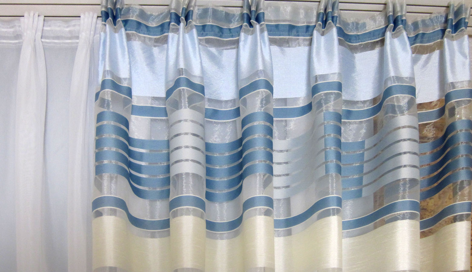 Dekoschal Seitenschal BxH ca. 55x1,92 taubenblau-creme-transparent