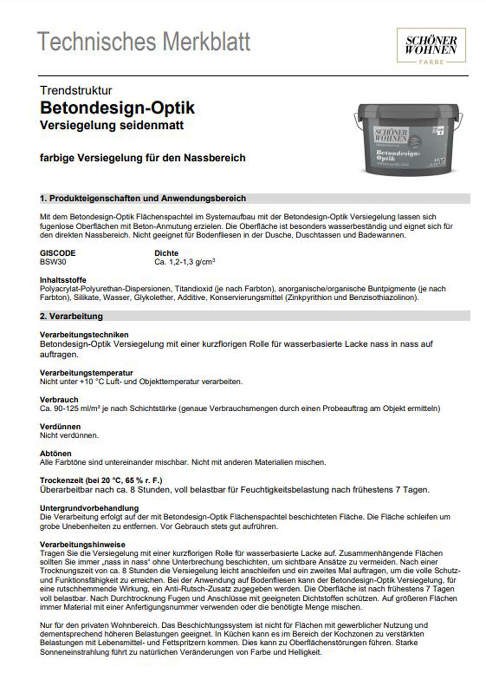 Betondesign-Optik Versiegelung hellgrau Nassbereich 1 l