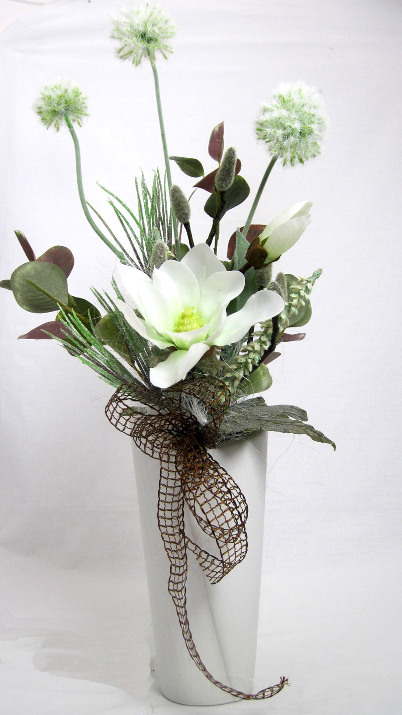 Kunst-Blumenarrangement Magnolie weiß in Keramik-Vase ca. 34x63x25cm (B/H/T)