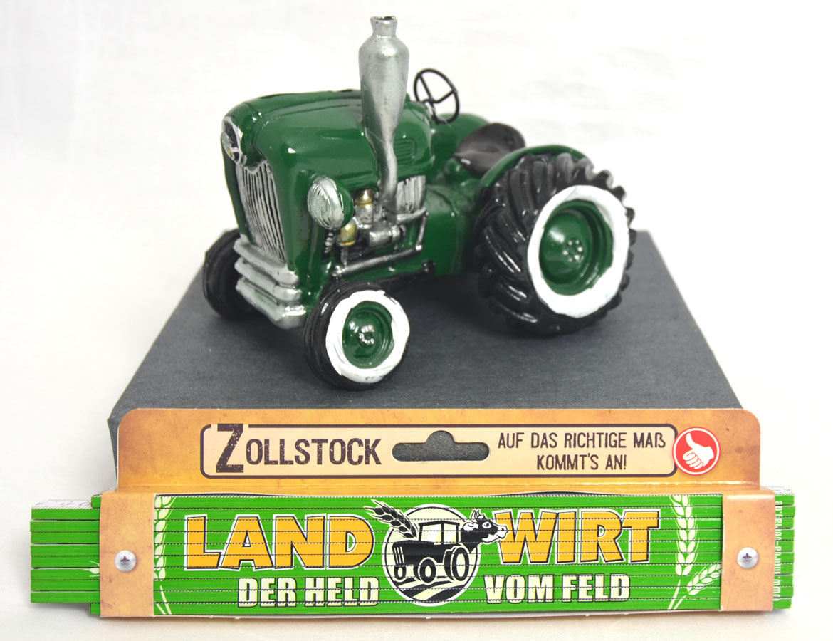 Geschenk für Männer Spardose Traktor rot mit Zollstock