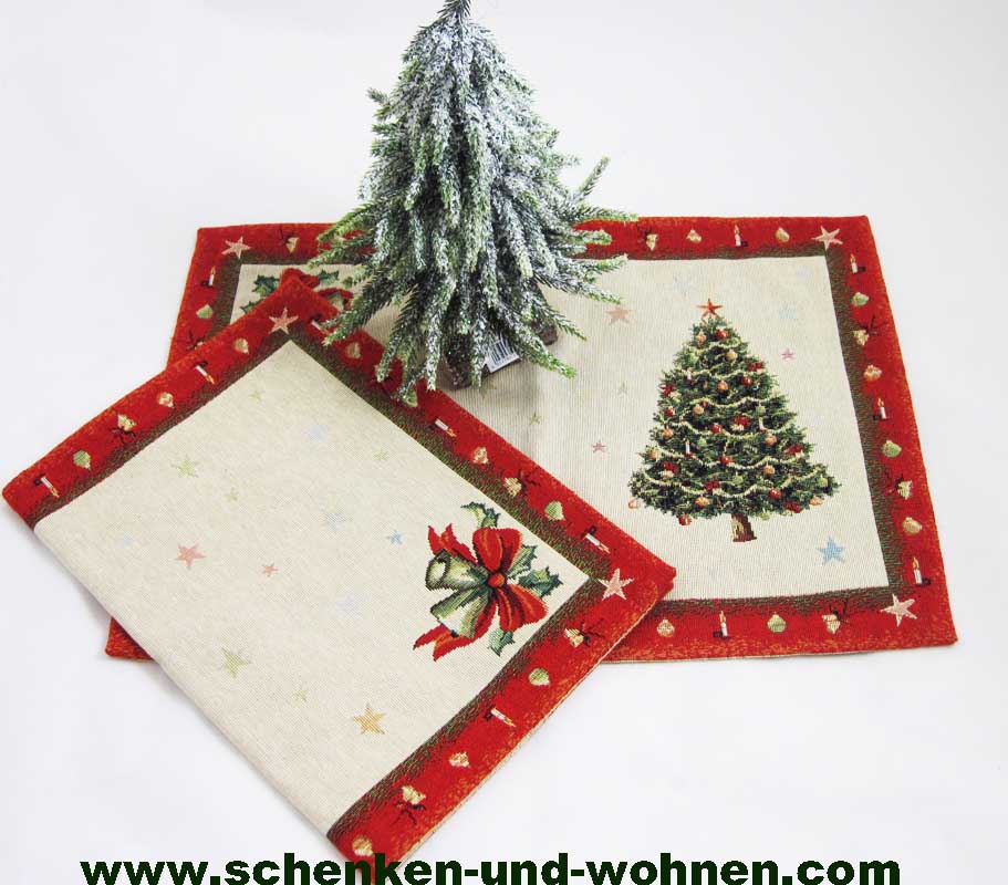 Platzdeckchen "Tannenbaum" Beige/Rot, Gobelin 30 x 43 cm