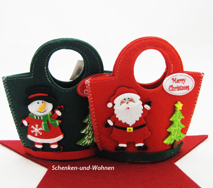 Filz-Tasche Weihnachtsmann bunt, ca.15 x 6,5 x 15 cm