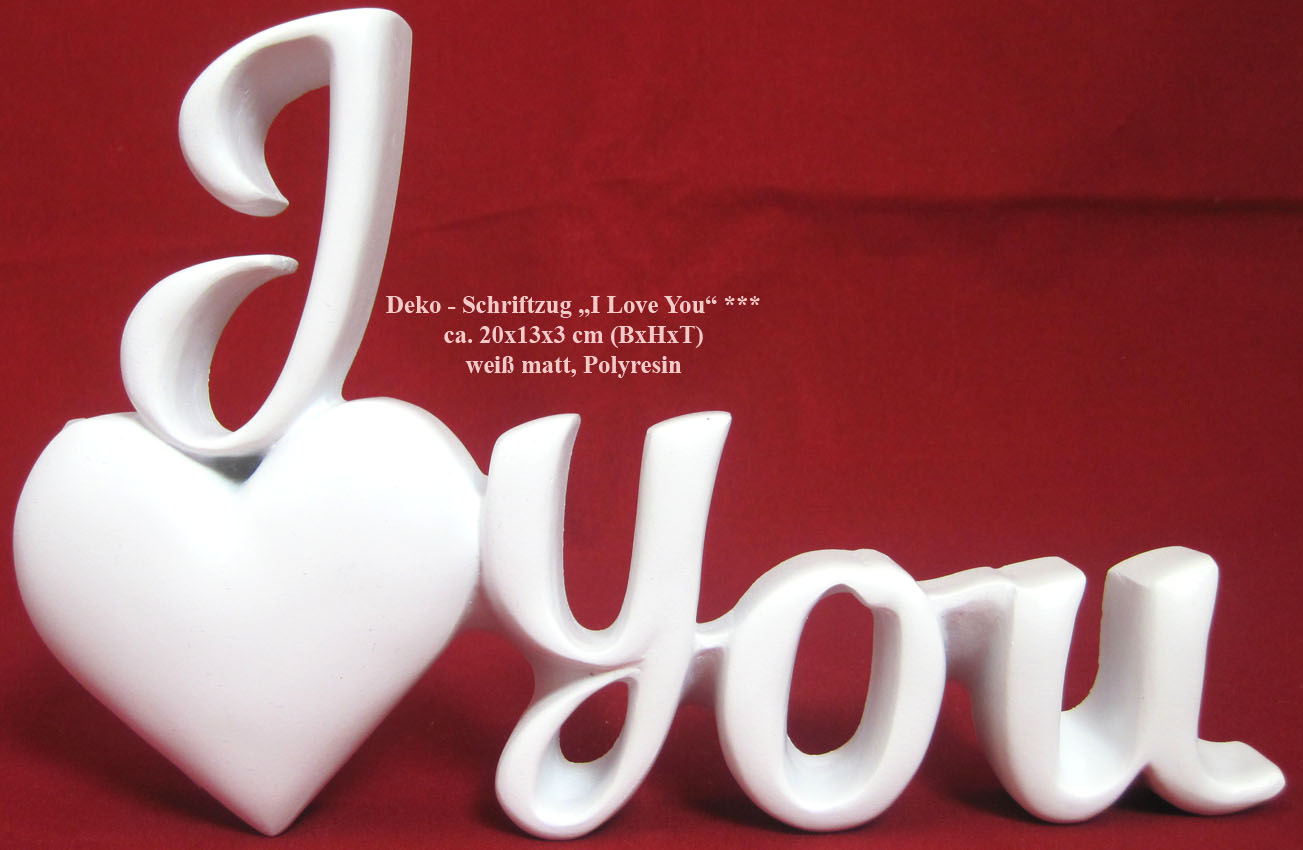 Deko-Schriftzug "I love you" mit Herz weiß matt 20x13x3 cm (BxHxT) Polyresin