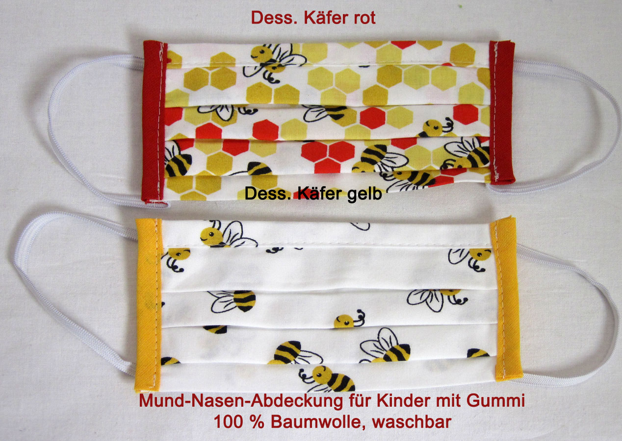 Mund-Nasen-Abdeckung für Kinder aus 100 % Baumwolle Dess. Käfer gelb