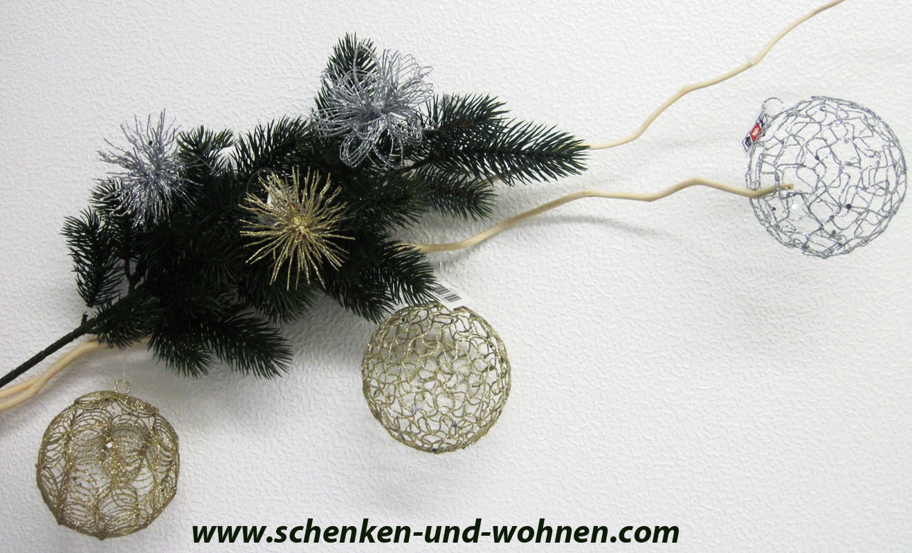 Drahtball, Drahtkugel - Blumenmuster, Silber ca. 8 cm Durchmesser